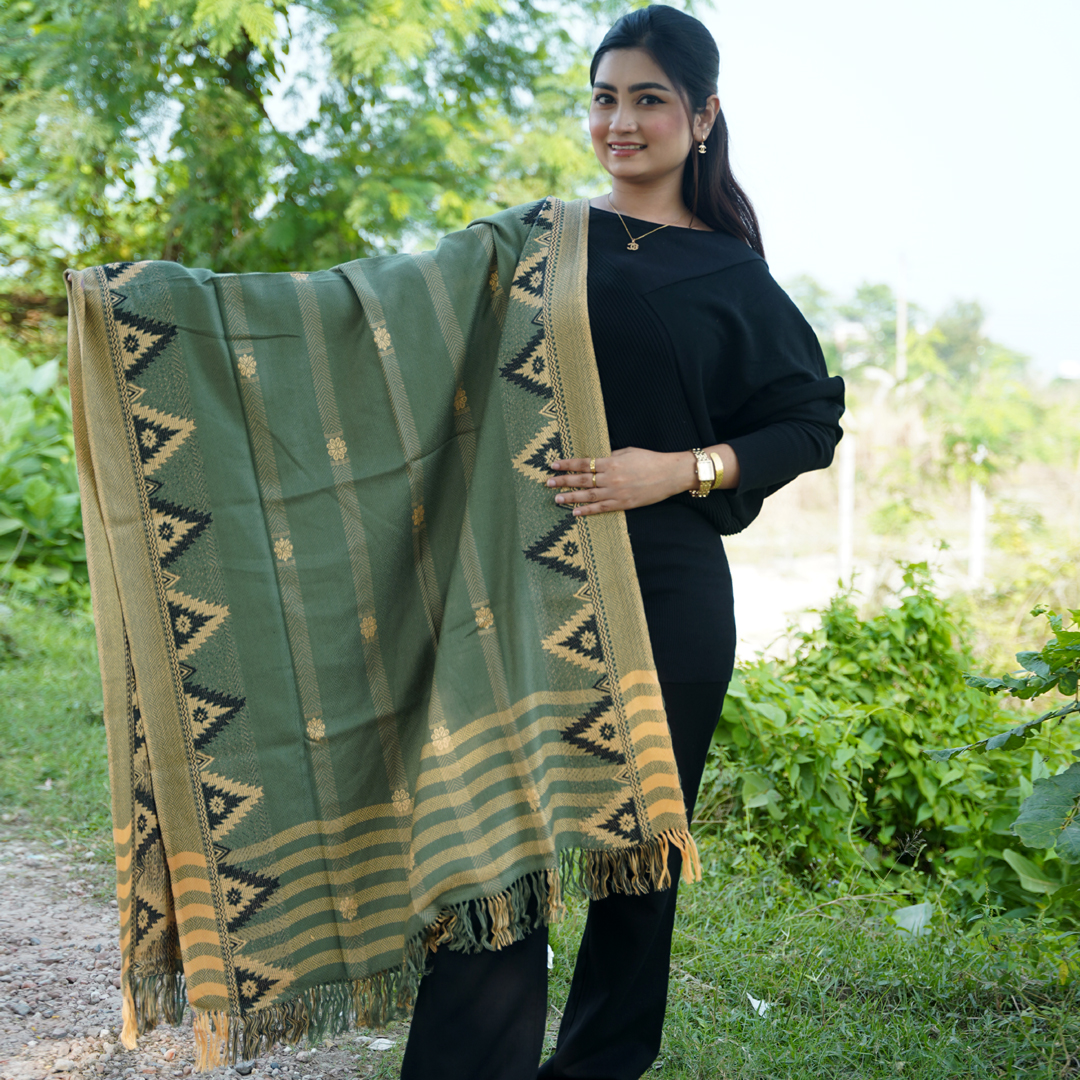 জামদানি শাল-জলপাই-সবুজ কালার - M001