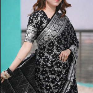 সফ্ট সিল্ক কাতান শাড়ি (কালো কালার) =K-21