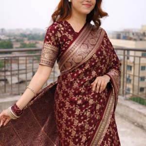 সফ্ট সিল্ক কাতান শাড়ি (মেরুন কালার) =K-22