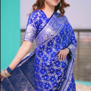 সফ্ট সিল্ক কাতান শাড়ি (রয়েল ব্লু কালার) =K-23