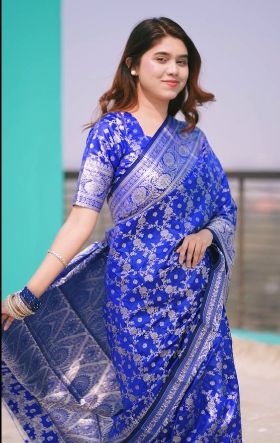 সফ্ট সিল্ক কাতান শাড়ি (রয়েল ব্লু কালার) =K-23